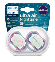 Avent Ultra Air Night Karanlıkta Parlar Gece Emziği 6-18 Ay Kız Scf376/14