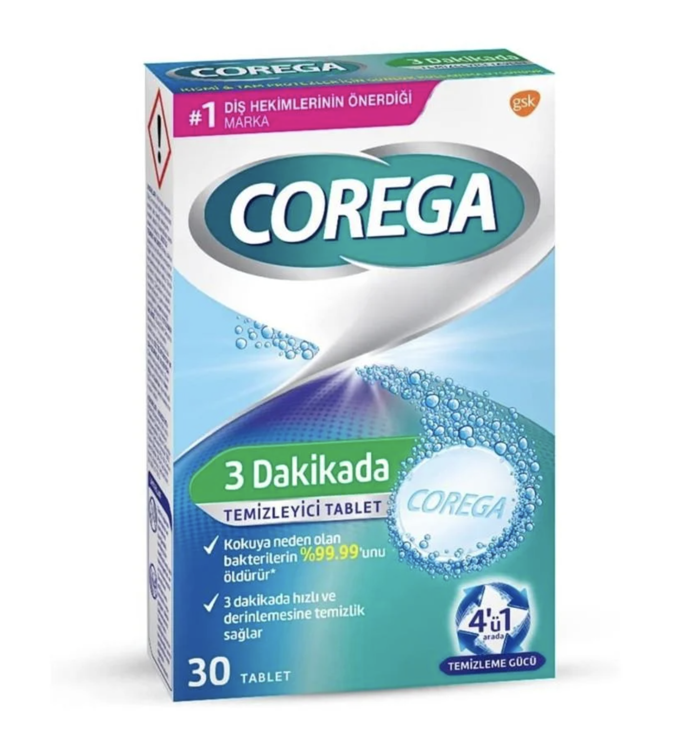 Corega 3 Dakikada Temizleyici 30 Tablet - (SKT: 10/2027)