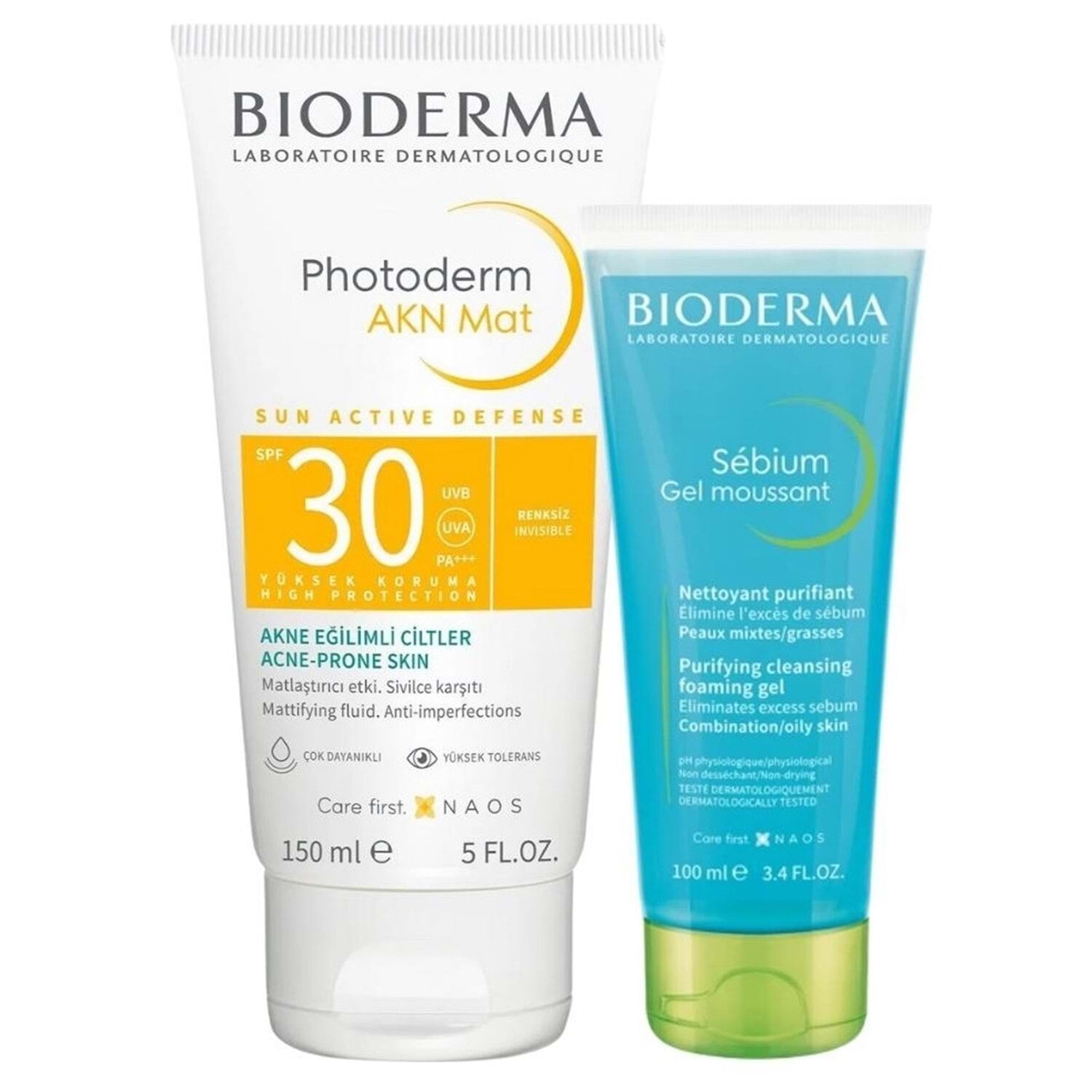 Bioderma Photoderm AKN Mat Güneş Koruyucu Krem SPF30 150 ml + Sebium Foaming Gel 100 ml Kofre - (SKT: 10/2027)