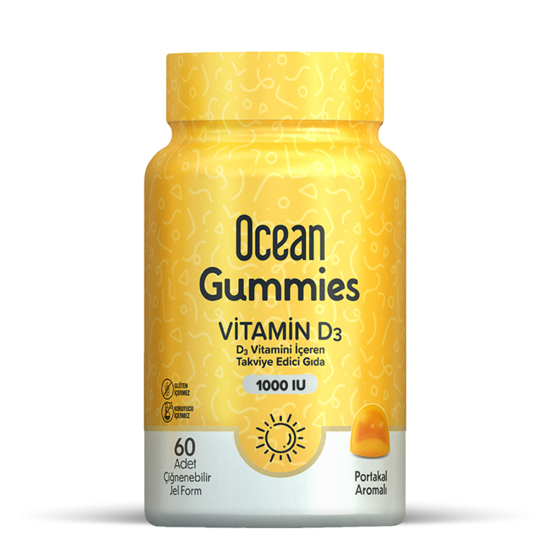 Ocean Gummies Vitamin D3 1000 IU 60 Adet Portakallı Çiğnenebilir Jel Form - (SKT: 04/2026)