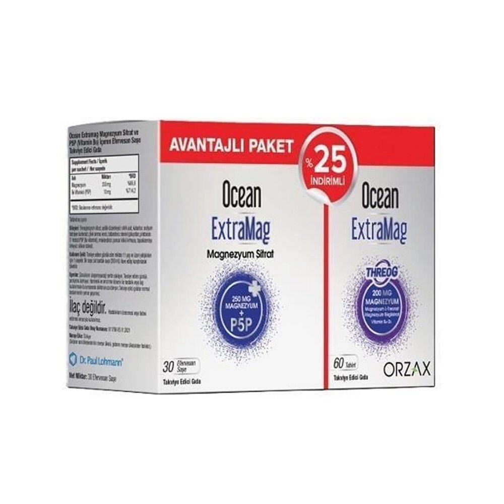 Ocean Extramag 30 Saşe + Extramag Threog 60 Tablet %25 İndirimli - (SKT: 07/2027)