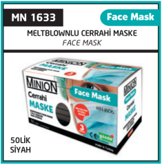 Minion 3 Katlı Meltblown Siyah Cerrahi Maske Telli 50'li